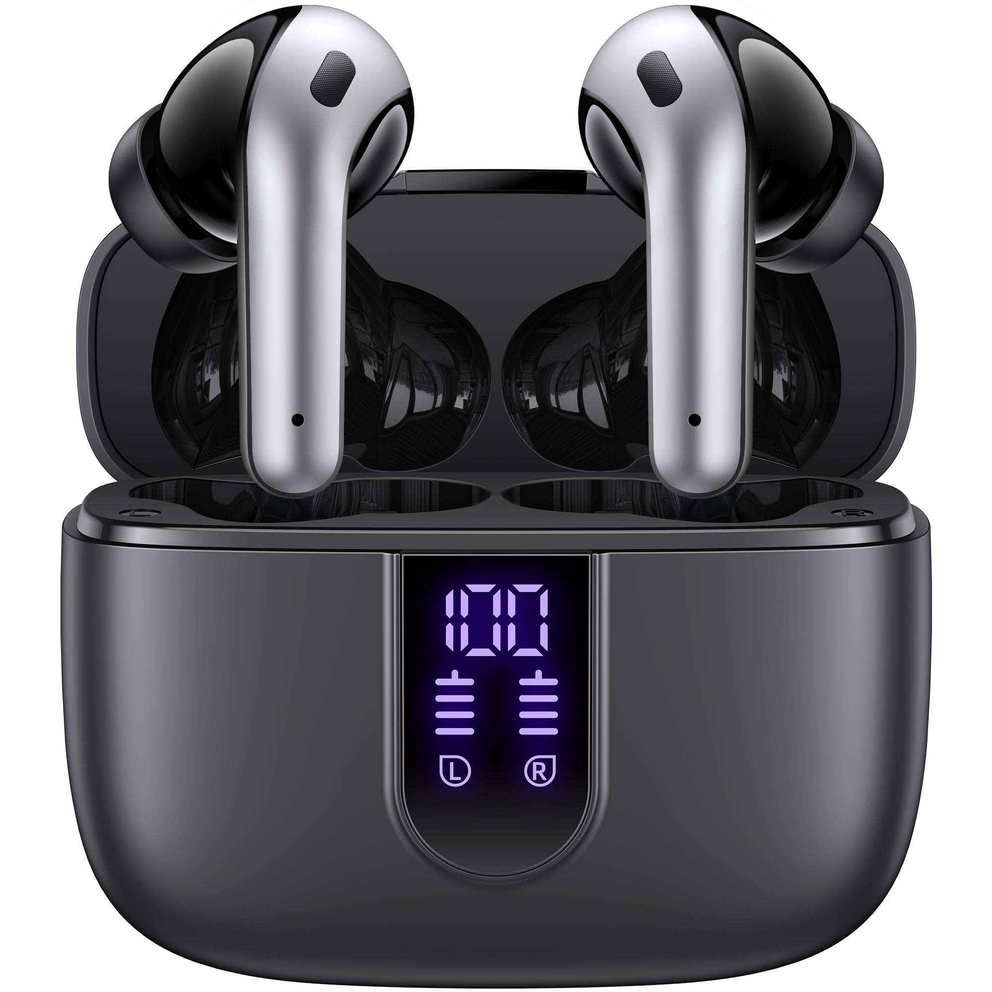 TAGRY Bluetooth Headphones True Wireless Earbuds 60H Playback LED Power Display Earphones with Wireless Charging Case IPX5 Waterproof in-Ear Ear buds with Mic for TV Smart Phone Laptop Computer Sports