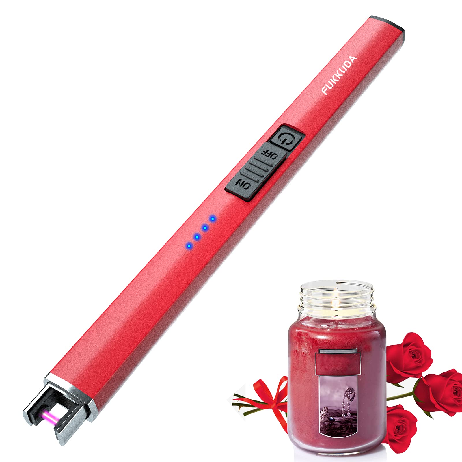 FUKKUDA Electric Arc Candle Lighter with Safety Switch - USB Rechargeable, Windproof & Flameless for Romantic Evenings, Valentine's Day Gift & Stocking Stuffer (Obsidian Black)