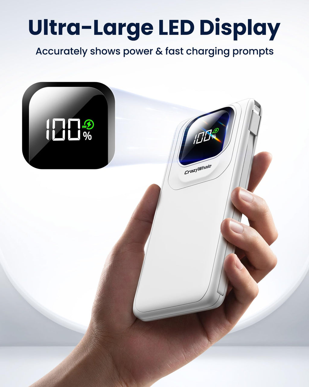 Portable Charger with Built-in Cables,22.5W Super Fast Charging Power Bank Slim Phone Charger,10000mAh Travel Battery Pack Battery Bank with Smart LED Display for iPhone, Android & USB-C Devices