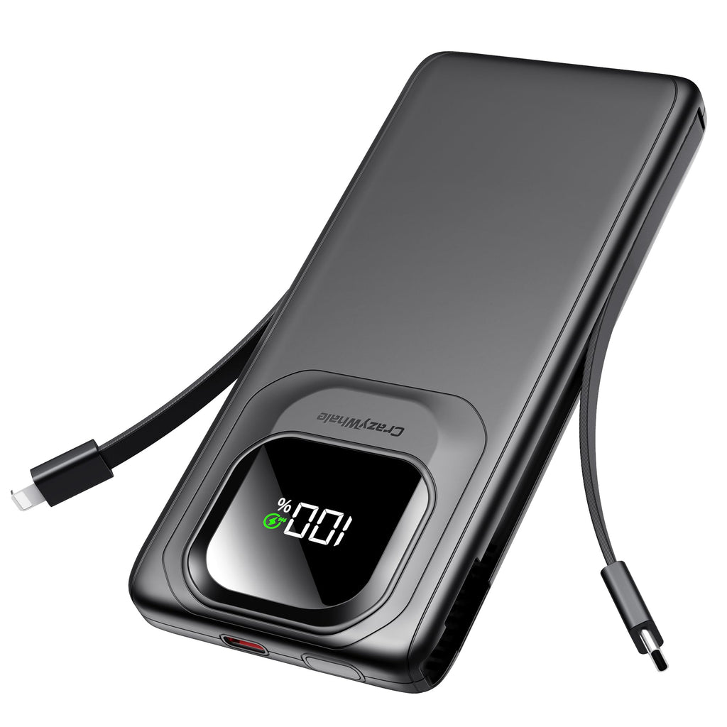 Portable Charger with Built-in Cables,22.5W Super Fast Charging Power Bank Slim Phone Charger,10000mAh Travel Battery Pack Battery Bank with Smart LED Display for iPhone, Android & USB-C Devices