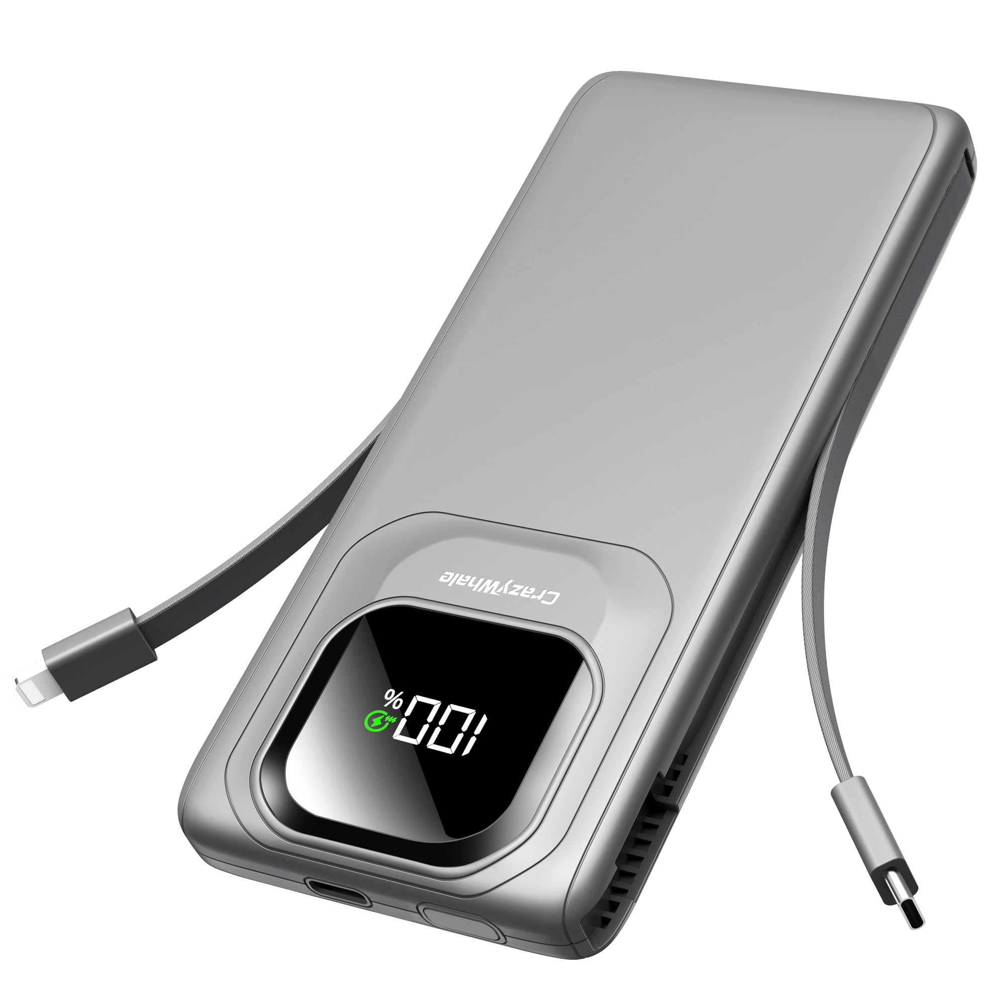 Portable Charger with Built-in Cables,22.5W Super Fast Charging Power Bank Slim Phone Charger,10000mAh Travel Battery Pack Battery Bank with Smart LED Display for iPhone, Android & USB-C Devices