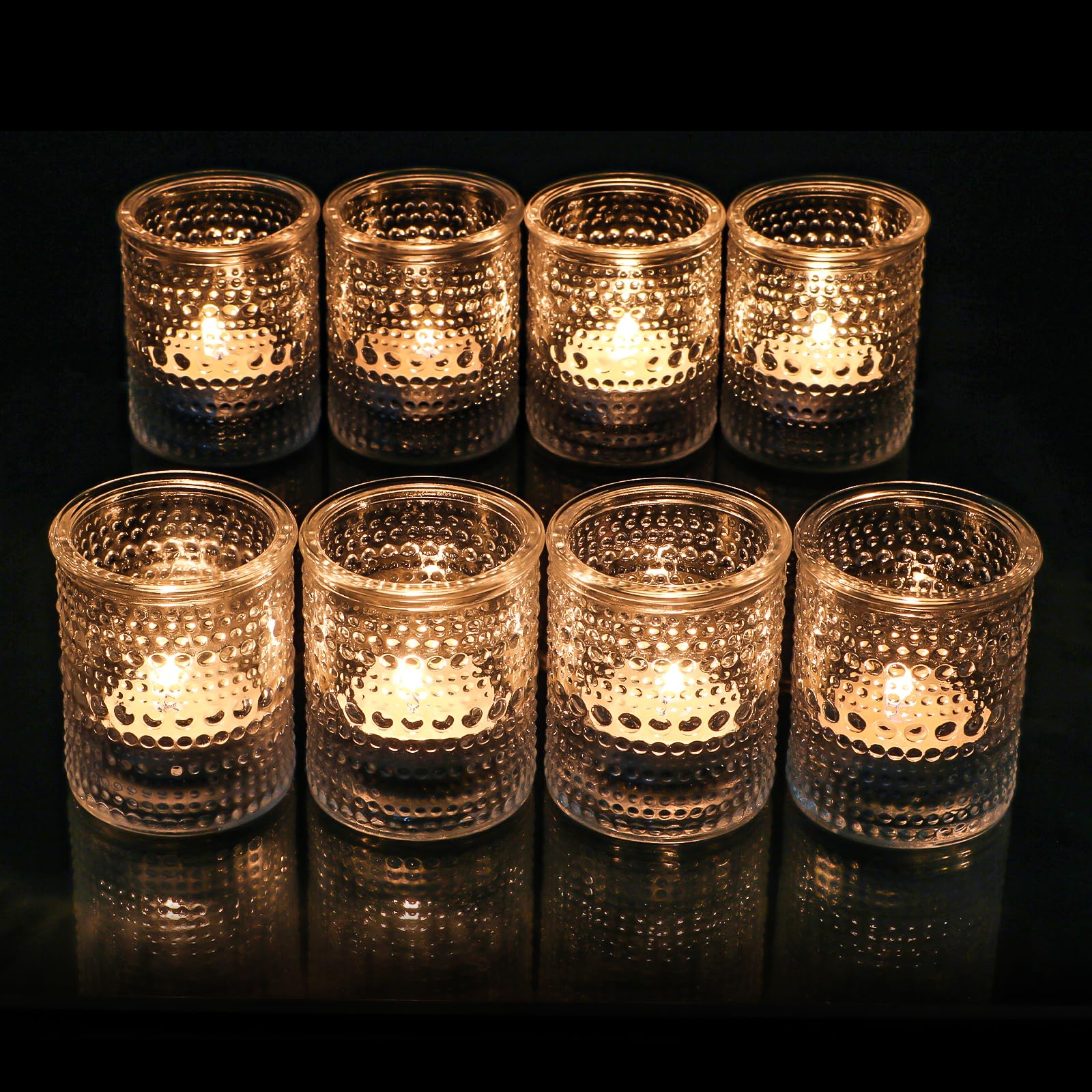HOXHA 6 Pack Glass Votive Candle Holders Clear Tealight Candle Holders in Bulk Vintage Table Centerpieces for Floating Candles Home Table Decor Wedding Receptions (6)