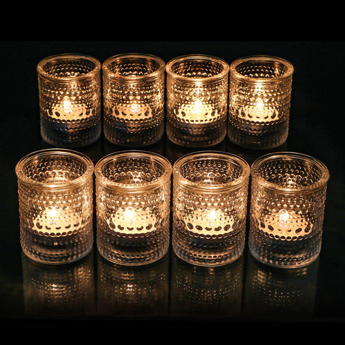 HOXHA 6 Pack Glass Votive Candle Holders Clear Tealight Candle Holders in Bulk Vintage Table Centerpieces for Floating Candles Home Table Decor Wedding Receptions (6)