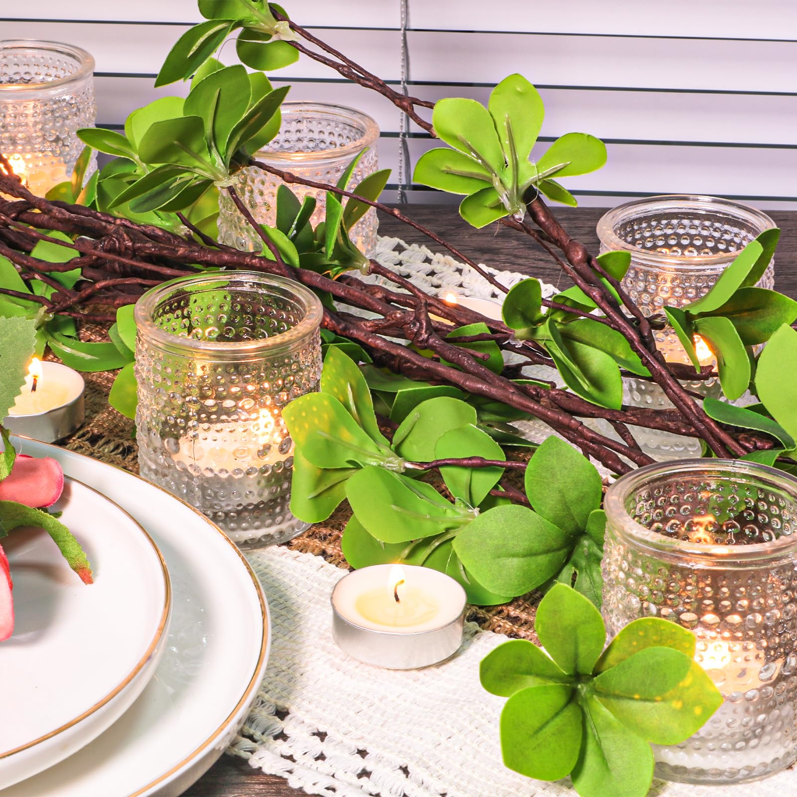 HOXHA 6 Pack Glass Votive Candle Holders Clear Tealight Candle Holders in Bulk Vintage Table Centerpieces for Floating Candles Home Table Decor Wedding Receptions (6)