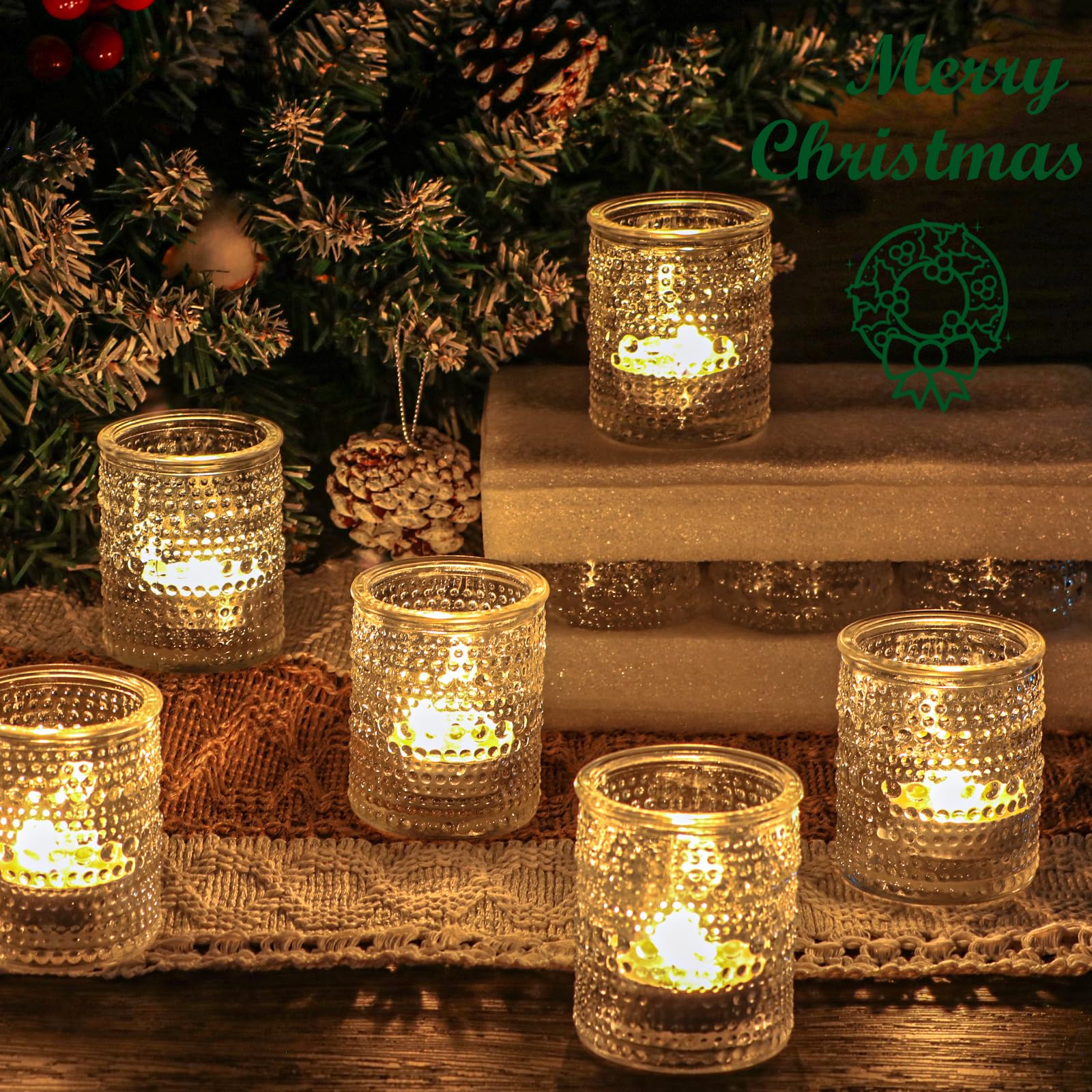 HOXHA 6 Pack Glass Votive Candle Holders Clear Tealight Candle Holders in Bulk Vintage Table Centerpieces for Floating Candles Home Table Decor Wedding Receptions (6)